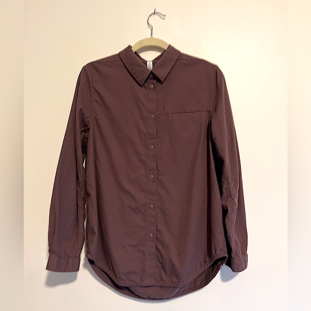 Lululemon Full Day Ahead Flannel Antique Bark Plum Button Shirt Womens 8